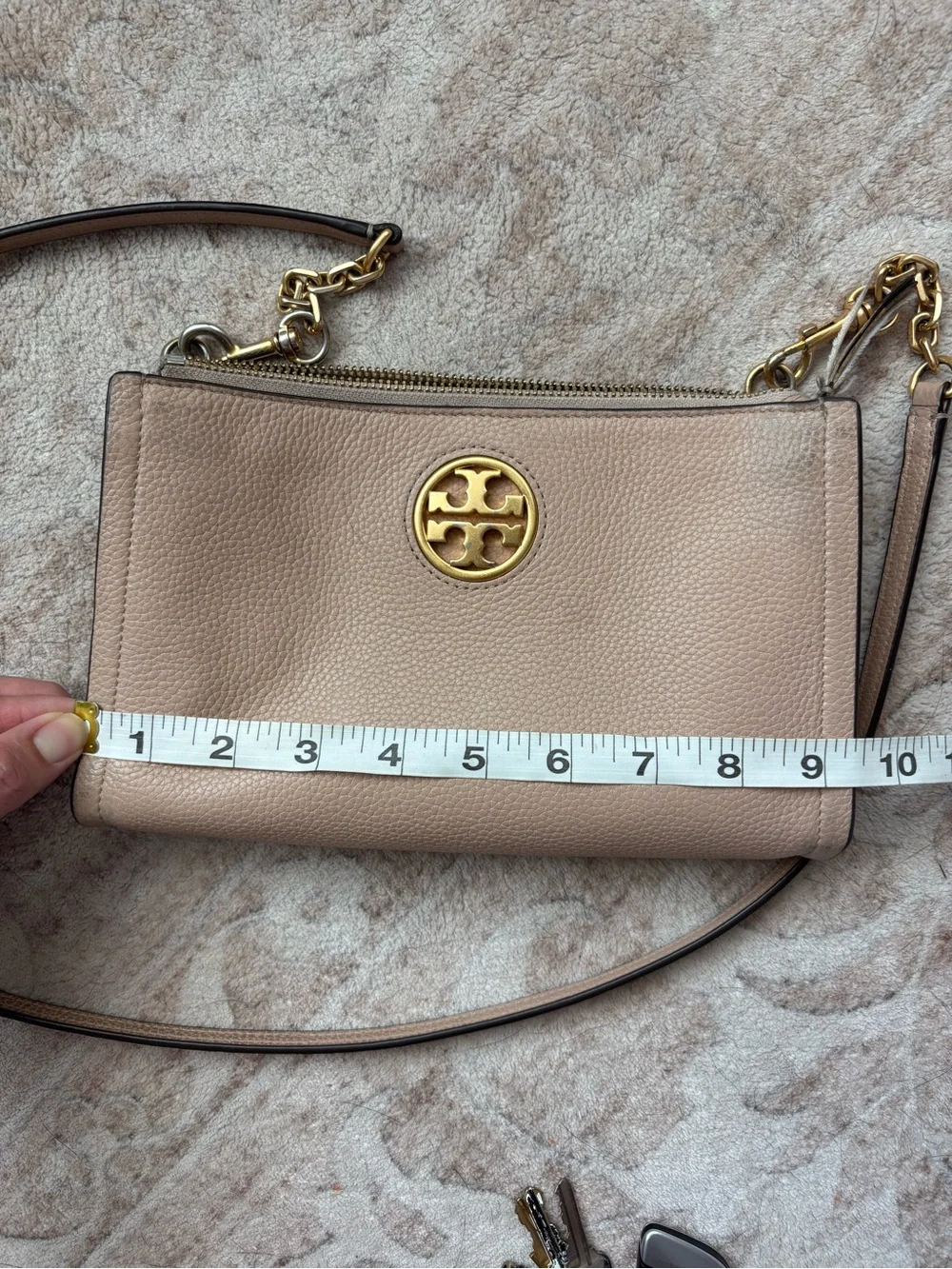 Tory Burch Beige Leather Crossbody Bag with Gold Logo